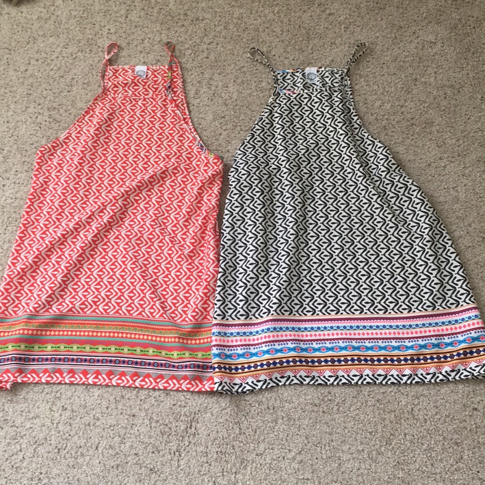 Sun n Moon Coral and Black Geometric Dresses